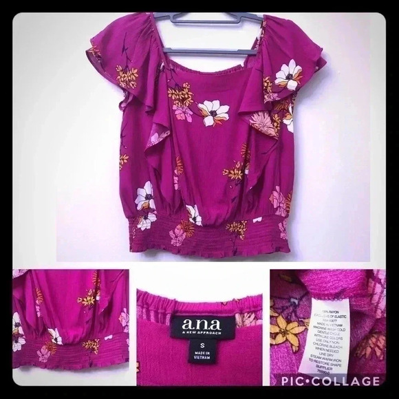 Fuschia Pink Flirty Floral‎ Top by A.N.A. Size S - Picture 1 of 6